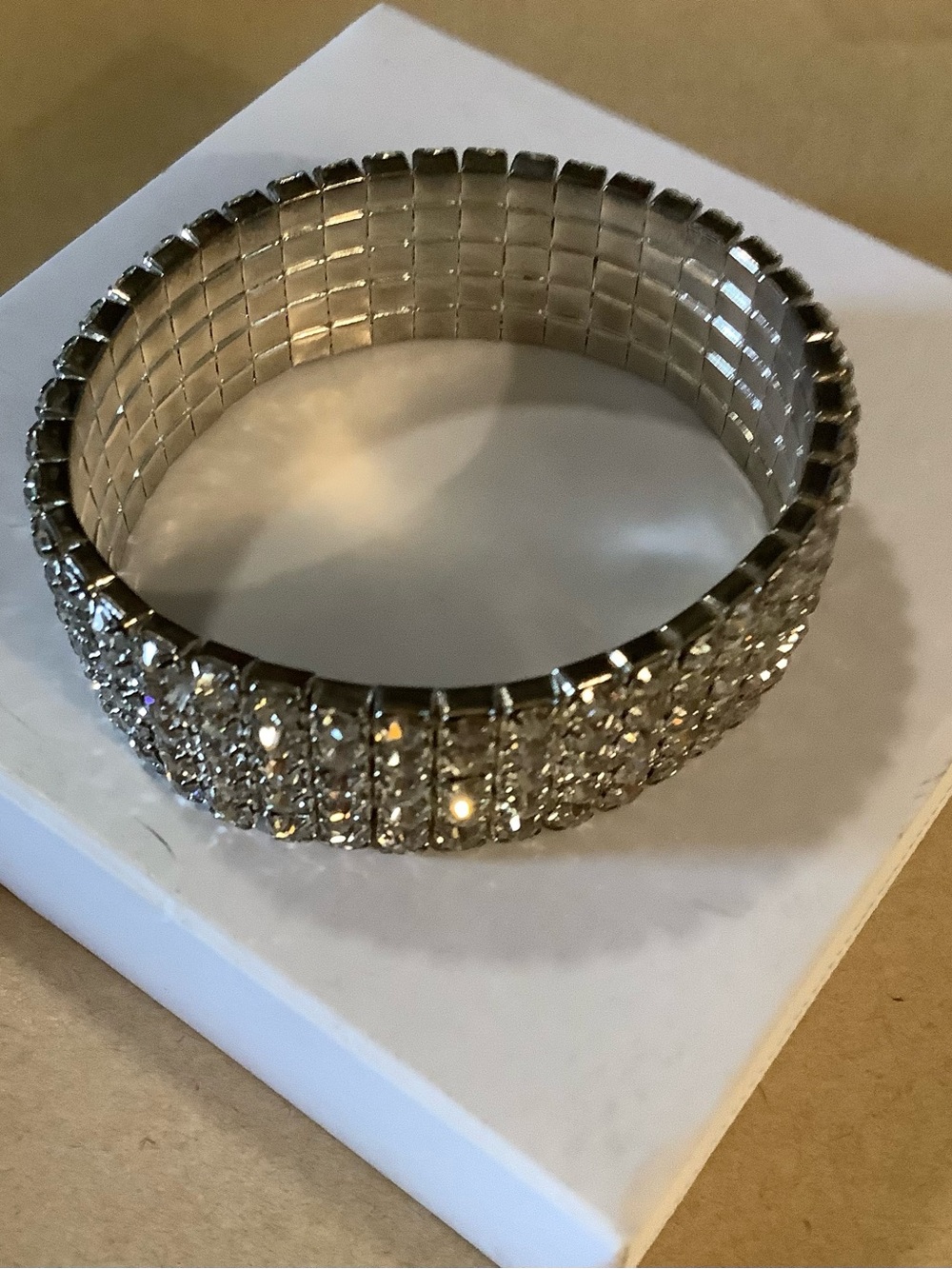 5 Row Sparkling Crystal Stretch Bracelet - Silver